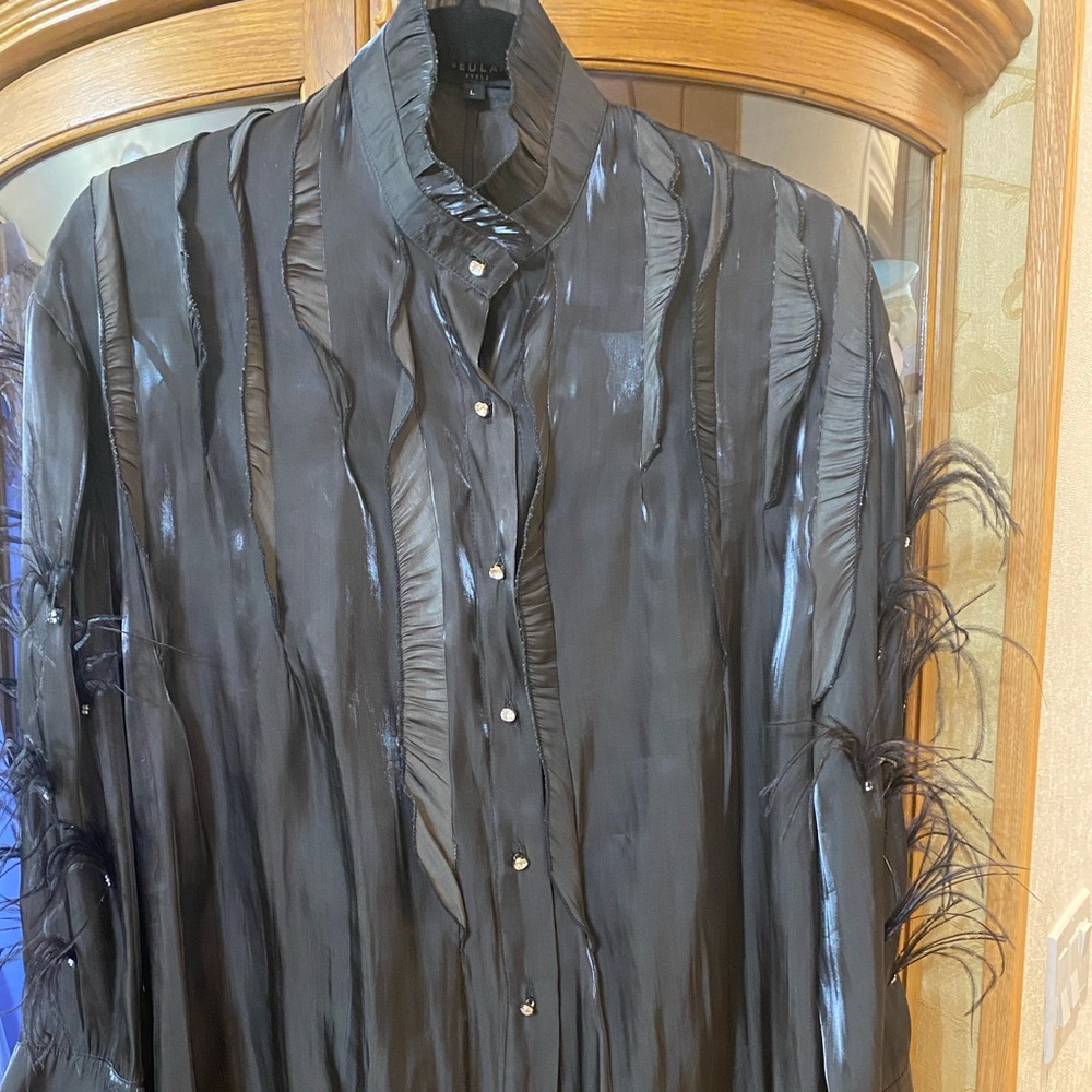 Blouse silk silver  gray color very stylish long